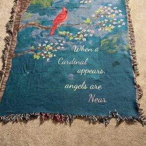 Manual Woodworkers &Weavers‎ "When a Cardinal Appears"  Tapestry Throw Blanket